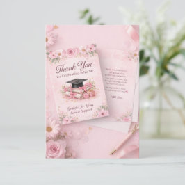 Elegant Pink Floral Graduation Party thank you car Dankeskarte