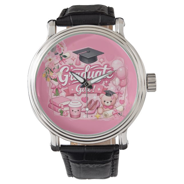 Elegant Pink Floral Graduation Party watch Armbanduhr (Vorderseite)
