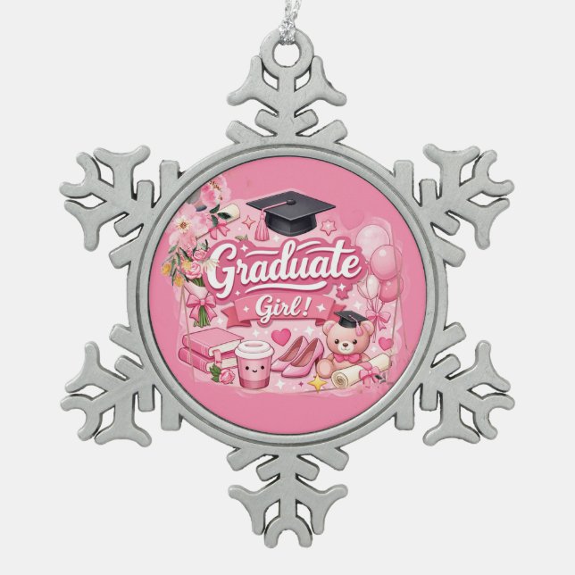 Elegant Pink Floral Graduation Party watch Schneeflocken Zinn-Ornament (Vorderseite)