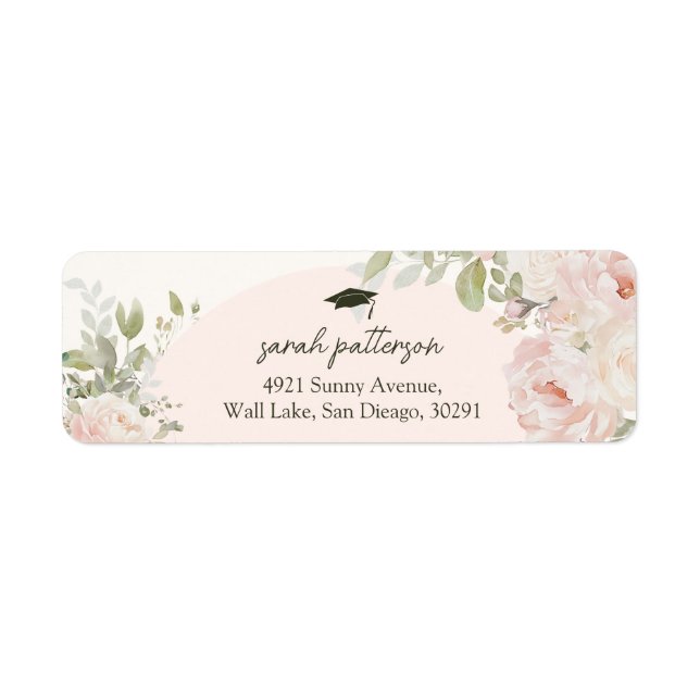 Elegant Pink Floral Graduation Retrun Address (Vorne)