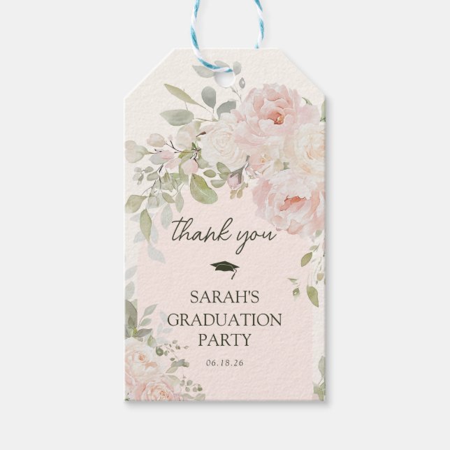 Elegant Pink Floral Graduation  Thank you Favor Geschenkanhänger (Vorderseite)