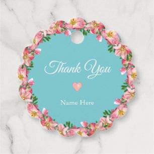 Elegant Pink Floral & Herz Danke Ihnen für die Tag Geschenkanhänger
