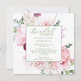 Elegant Pink Floral Light Sage Green Bridal Shower Einladung