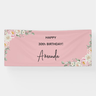 Elegant Pink Floral Personalized Birthday Banner