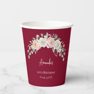 Elegant Pink Floral Personalized Disposable Cup Pappbecher
