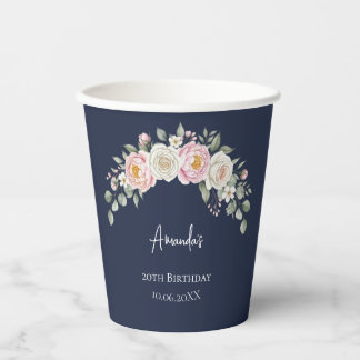 Elegant Pink Floral Personalized Disposable Cup Pappbecher