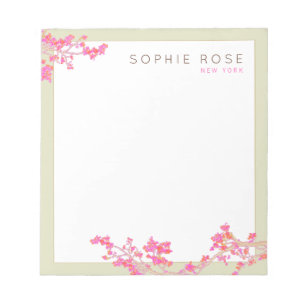 Elegant Pink Floral Personalized Notepad Notizblock