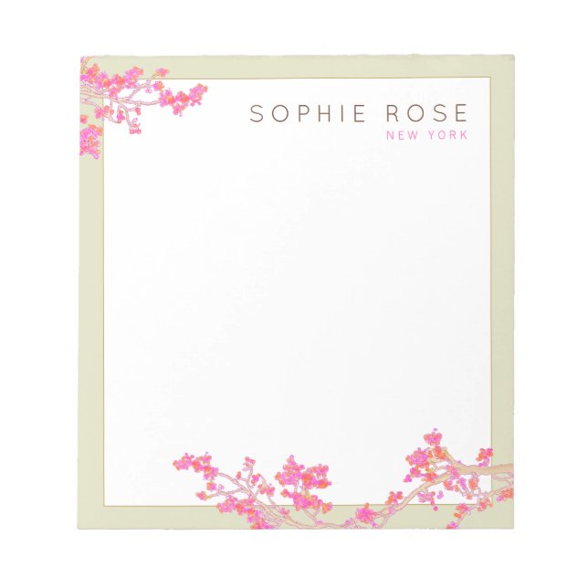 Elegant Pink Floral Personalized Notepad Notizblock (Vorderseite)