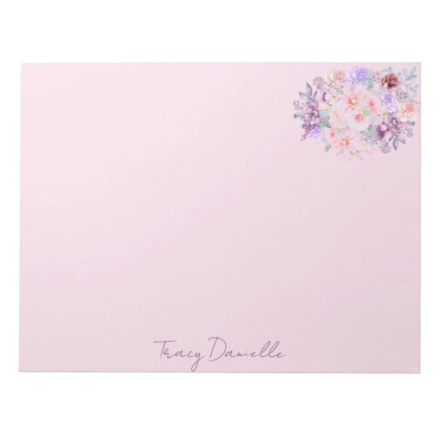 Elegant Pink Floral Personalized Notepad Notizblock (Vorderseite)