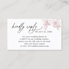 Elegant Pink Floral QR code Wedding RSVP Small  Visitenkarte