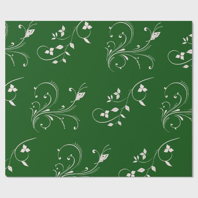 Elegant Pink Floral Swirl Wrapping Paper Geschenkpapier (Flach)