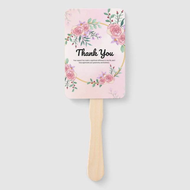 ​Elegant Pink Floral "Thank You" Wedding Paddle Fa Fächer (Vorderseite)