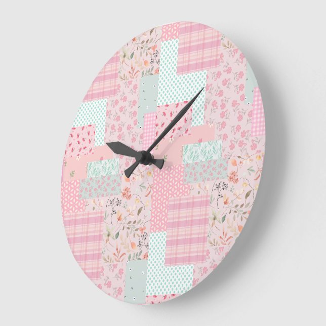 Elegant Pink Floral Wall Clock | Soft Rose Aesthet Große Wanduhr (Winkel)