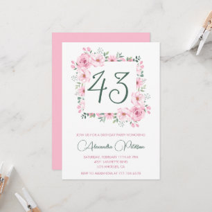 Elegant Pink Floral Watercolor 43. Geburtstag Einladung