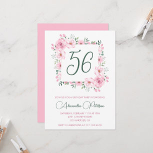 Elegant Pink Floral Watercolor 56. Geburtstag Einladung