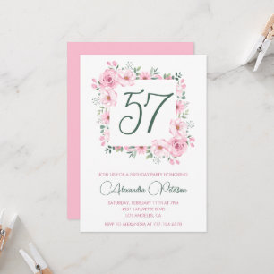 Elegant Pink Floral Watercolor 57. Geburtstag Einladung