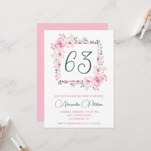 Elegant Pink Floral Watercolor 63. Geburtstag Einladung