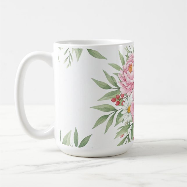 Elegant Pink Floral Watercolor Coffee Mug"  Kaffeetasse (Links)