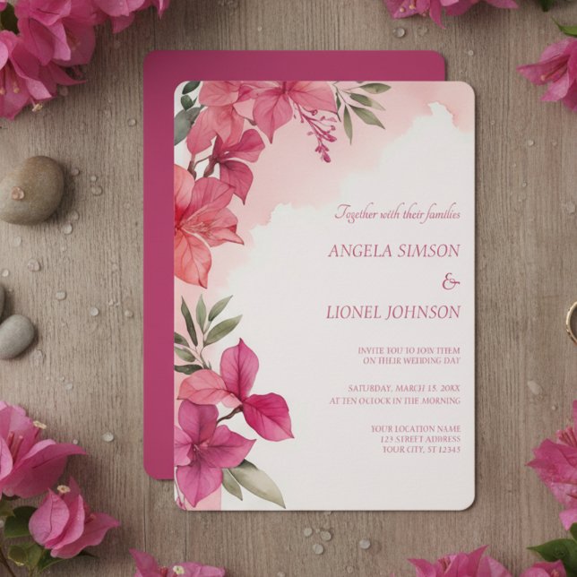 Elegant Pink Floral Watercolor Wedding Einladung (Von Creator hochgeladen)
