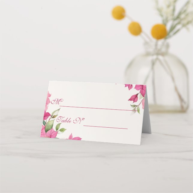 Elegant Pink Floral Watercolor Wedding Platzkarte (Vorderseite)