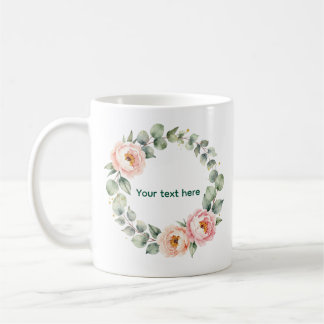 Elegant Pink Floral Watercolor Wreath Personalized Kaffeetasse