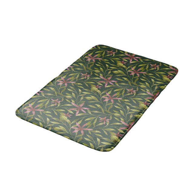 Elegant Pink Flower Pattern on Dark Background Badematte (Schrägansicht)