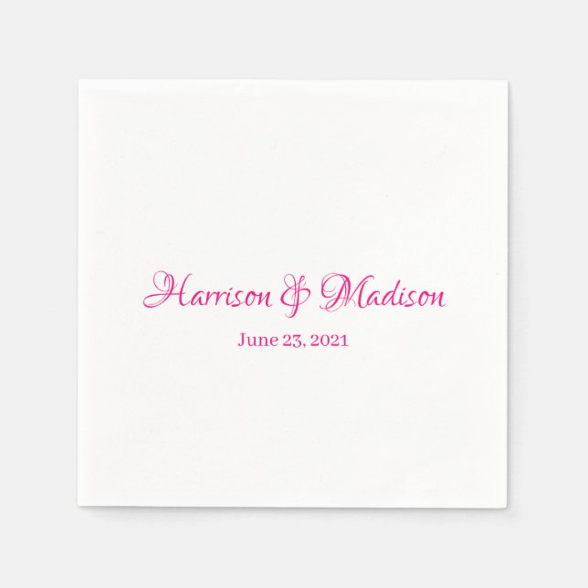 Elegant Pink Fuchsia Custom Script Names Wedding Serviette (Vorderseite)