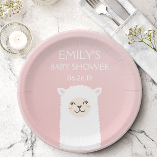 Elegant Pink Girl Baby Shower Niedlich Kawaii Llam Pappteller
