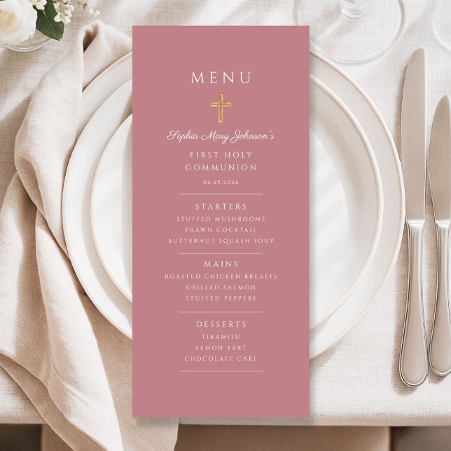 Elegant Pink Girl First Communion Menükarte (Elegant Pink Girl First Communion Menu)