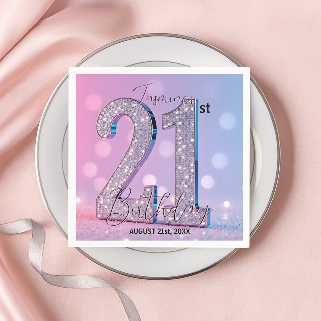 Elegant Pink Glittery Diamonds 21. Geburtstag Serviette (Von Creator hochgeladen)