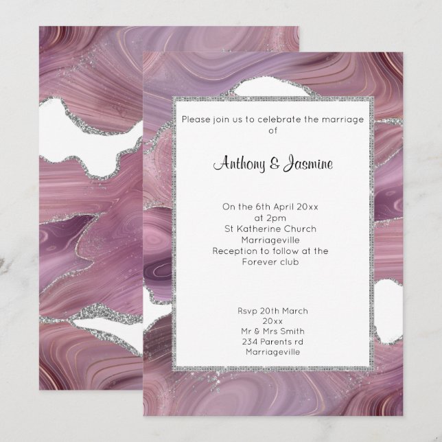 ELEGANT PINK GLITZER MARBLE WEDING INVITATION EINLADUNG (Vorne/Hinten)