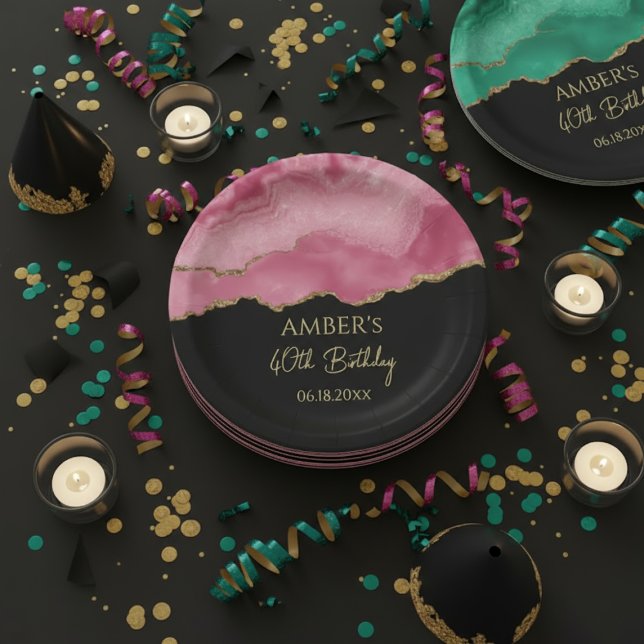 Elegant Pink Gold Abstract Marble Design Pappteller (Von Creator hochgeladen)