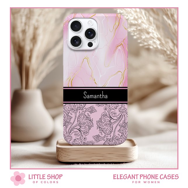 Elegant Pink Gold Agate Paisley Mit Monogramm Case-Mate iPhone Hülle (Von Creator hochgeladen)
