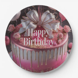 Elegant Pink & Gold Birthday Cake Design Pappteller