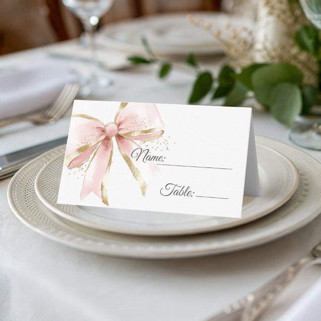 Elegant Pink & Gold Coquette Bow  Platzkarte (Elegant Coquette Pink and Gold Bow Place card decoration table)