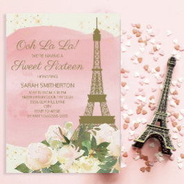 Elegant Pink Gold Eiffelturm Paris Sweet 16 Einladung