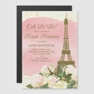 Elegant Pink Gold Eiffelturm Paris Sweet 16 Magnetkarte