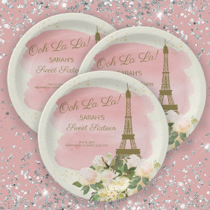 Elegant Pink Gold Eiffelturm Paris Sweet 16 Pappteller