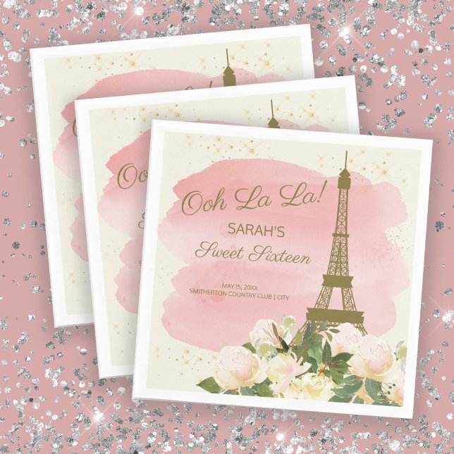 Elegant Pink Gold Eiffelturm Paris Sweet 16 Serviette (Von Creator hochgeladen)