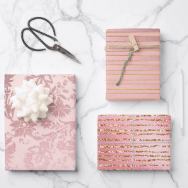 Elegant Pink Gold Glam Luxury Geschenkpapier Set