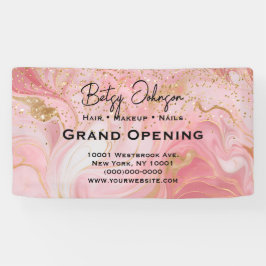Elegant Pink & Gold Glitter Marbled Business Sign Banner