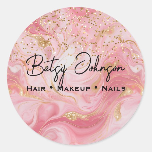 Elegant Pink Gold Glitter Marbled Business Sticker (Vorderseite)