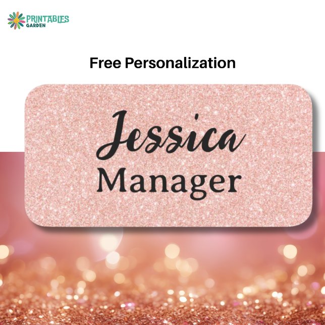 Elegant Pink Gold Glitter Salon Employee Badge Namensschild (Von Creator hochgeladen)