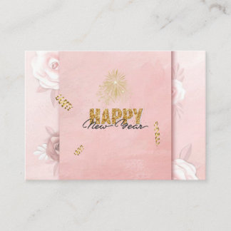 Elegant Pink & Gold Happy New Year Floral Card Begleitkarte