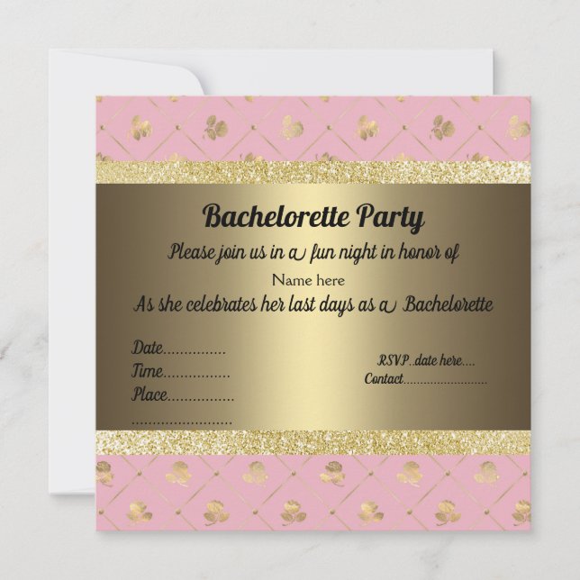 ELEGANT PINK gold PASTEL PARTY BACHELORETTE Einladung (Vorderseite)