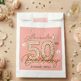 Elegant Pink Gold Pearls 50th Birthday Party Geschenktütchen