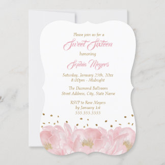 Elegant Pink Gold Peony 16 . Geburtstag Einladung