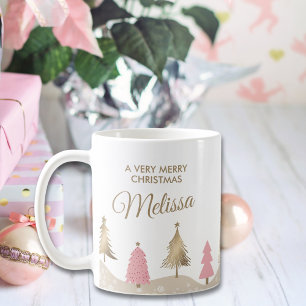 Elegant Pink Gold Pine Tree Frohe Weihnachten Kaffeetasse