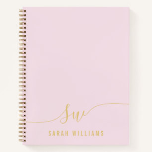Elegant Pink Gold Script Initial Monogram Notizbuch