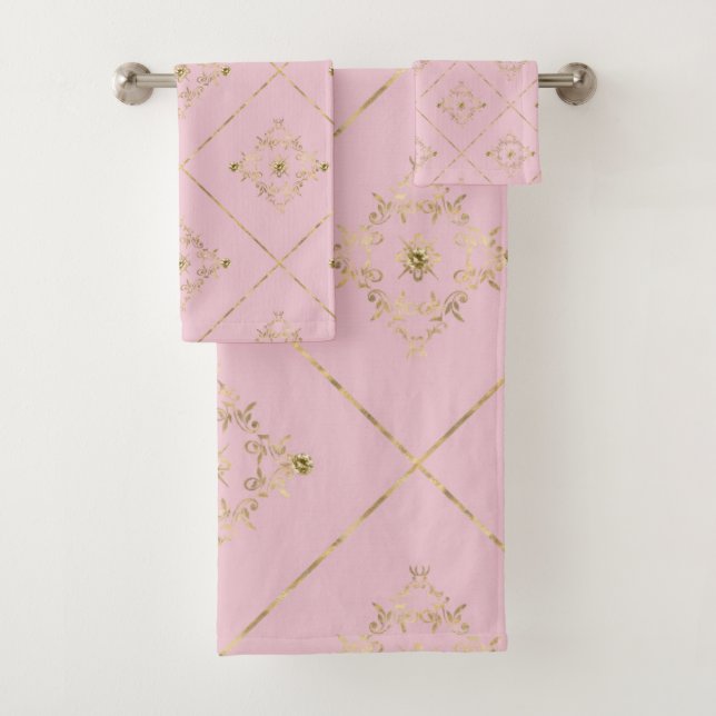ELEGANT PINK GOLD VIKTORIANISCHES BADEZIMMER TOWEL BADHANDTUCH SET (Insitu)
